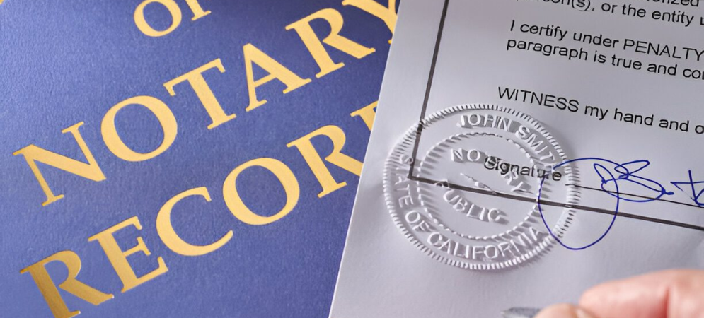 Photo of a document being notarized